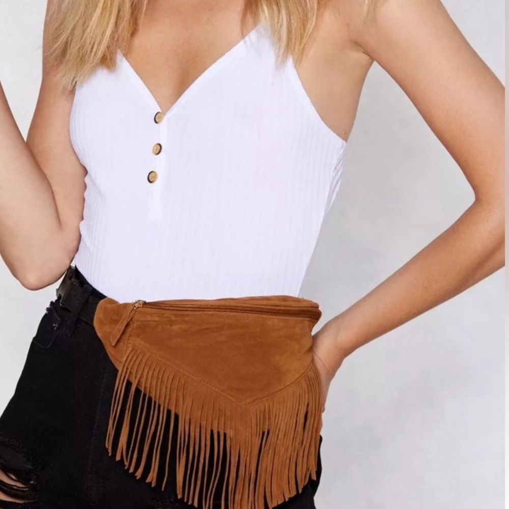 NWOT Nasty gal brown suede fringe fanny pack boho western